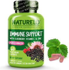 Immune Support – Vitamin C, Elderberry, Zinc, Echinacea – Natural Immunity Boost W/Antioxidant, Herbal & Mineral Defense - 60 Vegan Capsules