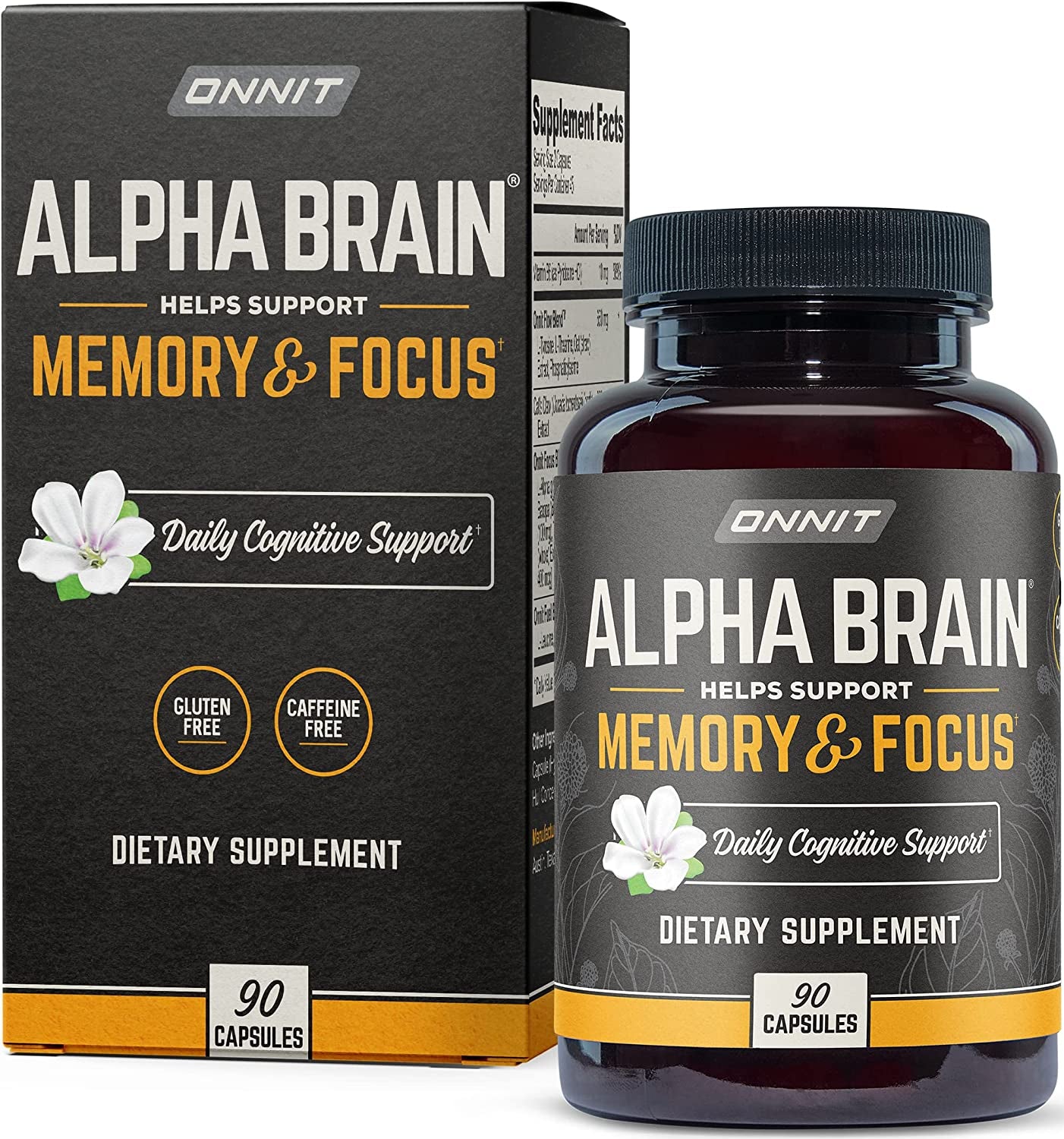 Alpha Brain Premium Nootropic Brain Supplement, 90 Count, for Men & Women - Caffeine-Free Focus Capsules for Concentration, Brain Booster & Memory Support (1 Count (Pack of 90))