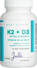 Vitamin K2 + D3 Extra Strength Supplement - 120 Capsules with MK-7 for Bone and Heart Health Support - Essential Nutrients for Calcium Absorption and Immune Function