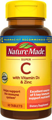 Super C with Vitamin D3 and Zinc, Dietary Supplement for Immune Support, 60 Tablets, 60 Day Supply