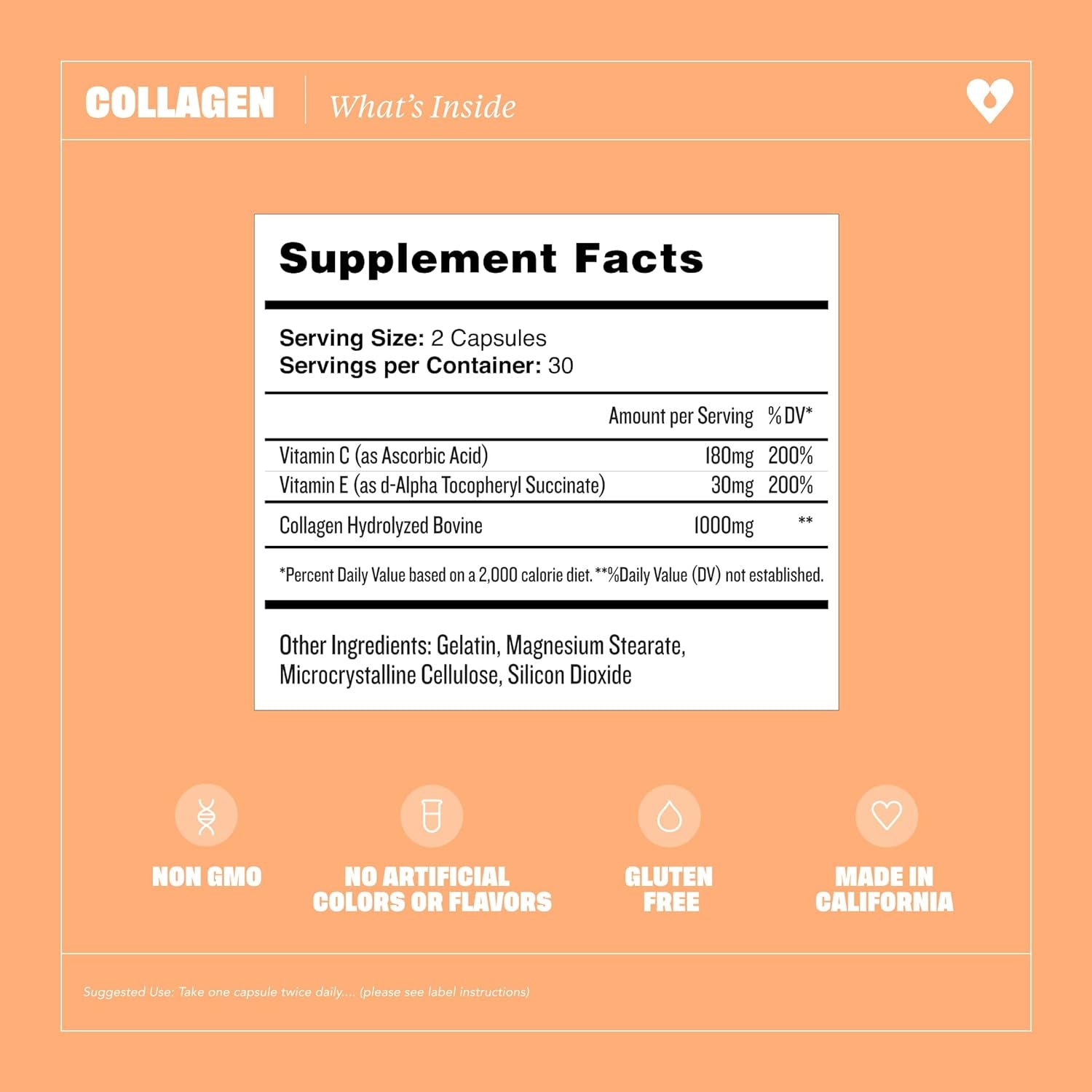 Health by Habit Collagen Supplement (60 Capsules) - Vitamin C & Vitamin E, 2000Mg, Collagen Peptides, Superior Absorption, Support Your Skin, Non-Gmo, Sugar Free (1 Pack)