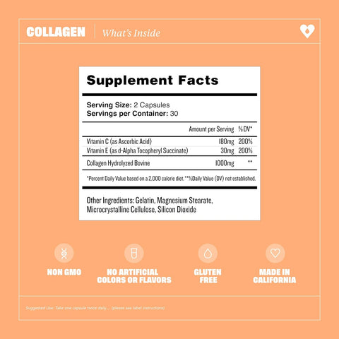 Health by Habit Collagen Supplement (60 Capsules) - Vitamin C & Vitamin E, 2000Mg, Collagen Peptides, Superior Absorption, Support Your Skin, Non-Gmo, Sugar Free (1 Pack)