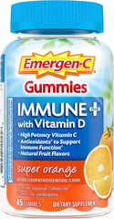 Immune+ Immune Gummies, Vitamin D plus 750 Mg Vitamin C, Immune Support Dietary Supplement, Caffeine Free, Gluten Free, Super Orange Flavor - 45 Count